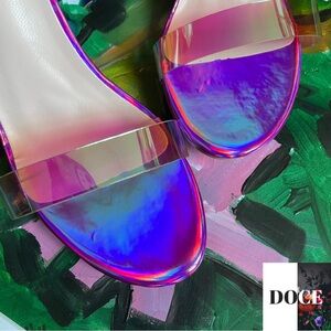 Holographic Pink Multi-Colored Heeled Sandals